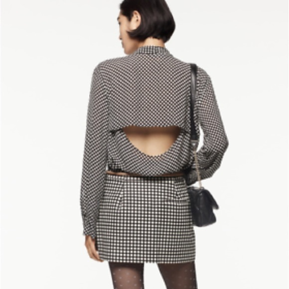 Zara Studio black & white polka dot tie neck blouse - size Small (S) - Picture 2 of 6